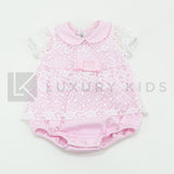 Pagliaccetto Mezza Manica In Cotone Rosa Con Tulle Ricamato Bianco La Sartoria Dei Piccoli LP756 - LA SARTORIA DEI PICCOLI - LuxuryKids