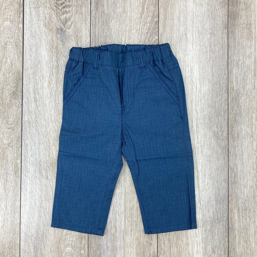 Pantalone Blu in Cotone Effetto Quadrettato Neonato Minibanda I696 - MINIBANDA - LuxuryKids