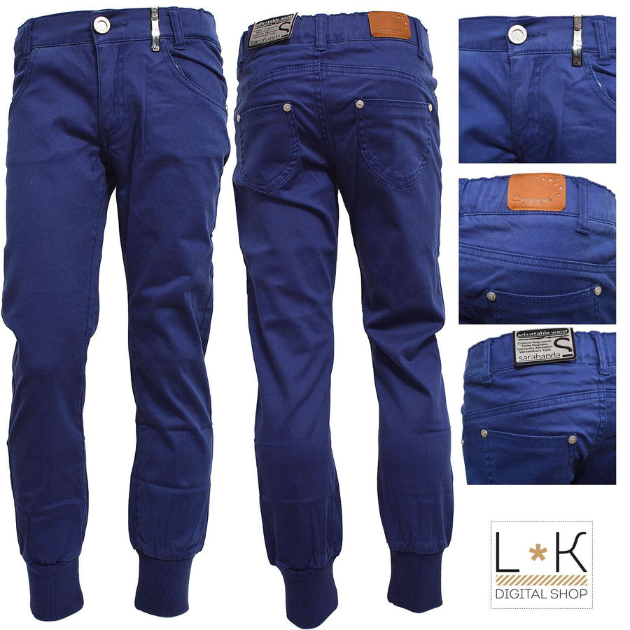 Pantalone in Caldo Cotone Blu con Polsini Bambina Sarabanda F441 - SARABANDA - LuxuryKids