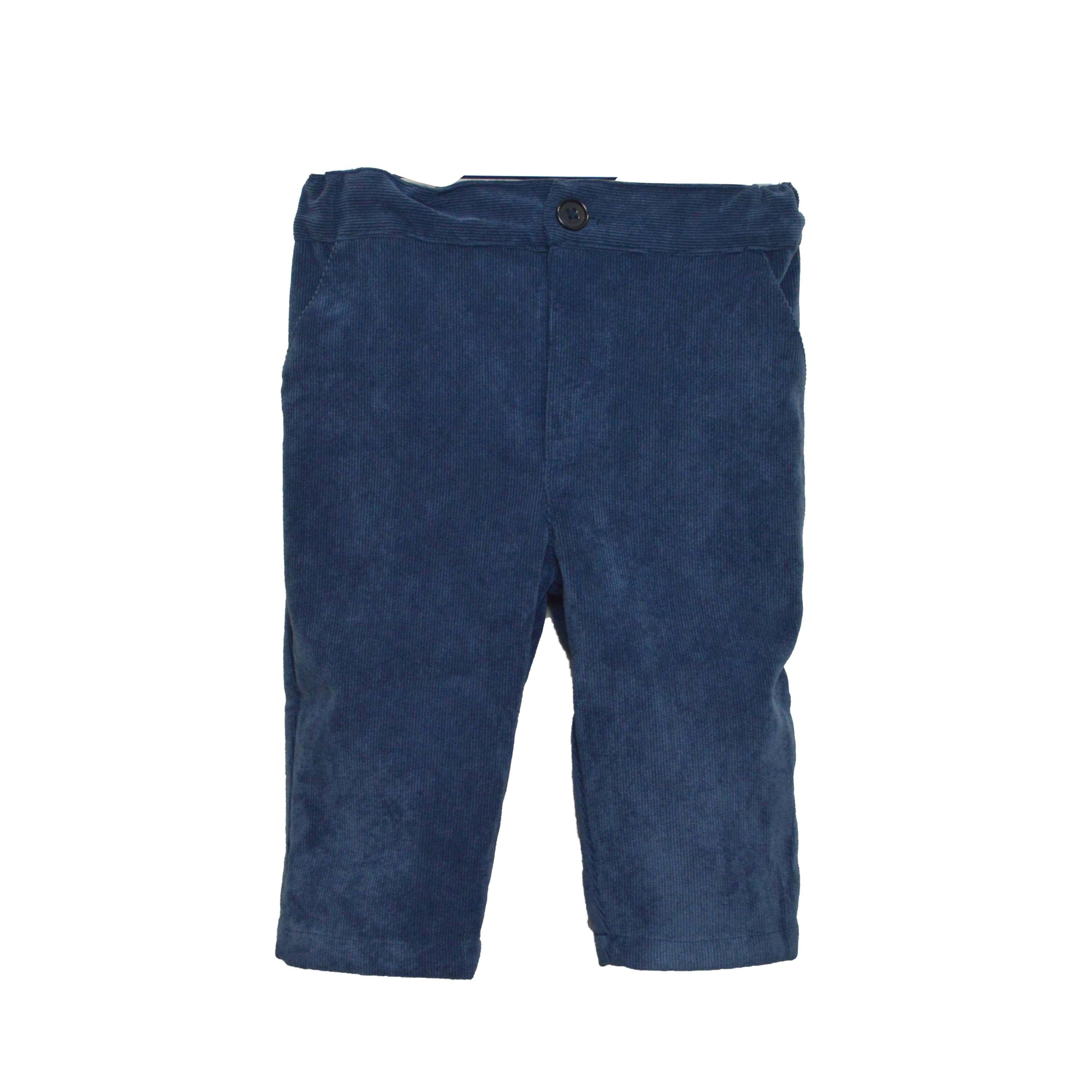 Pantalone in Velluto Blu in Tinta Unita Neonato Ninnaoh I15221 - NINNAOH - LuxuryKids
