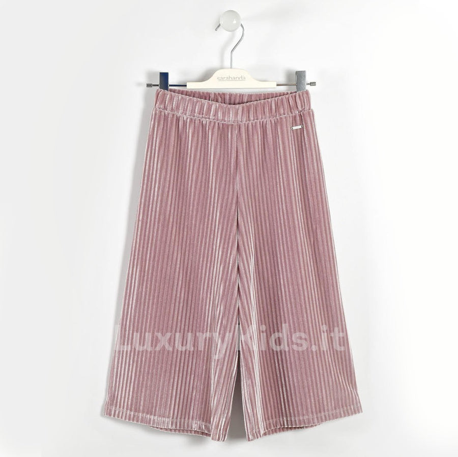Pantalone Modello Gaucho in Ciniglia Pliss’© Rosa Bambina Sarabanda V479 - SARABANDA - LuxuryKids