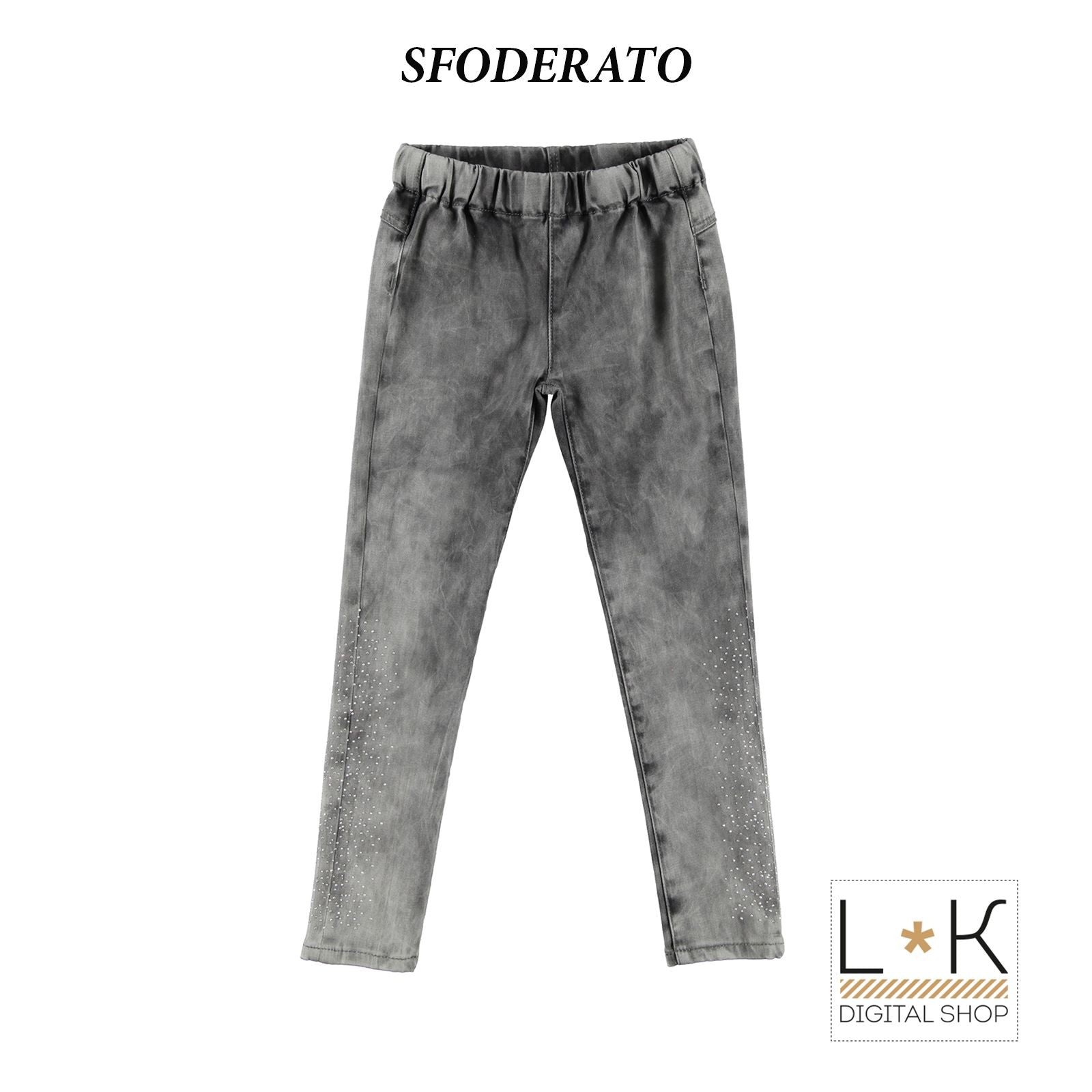 Pantalone Slim Fit Effetto Jensato con Stampa Grigio Bambina Sarabanda L467 - SARABANDA - LuxuryKids