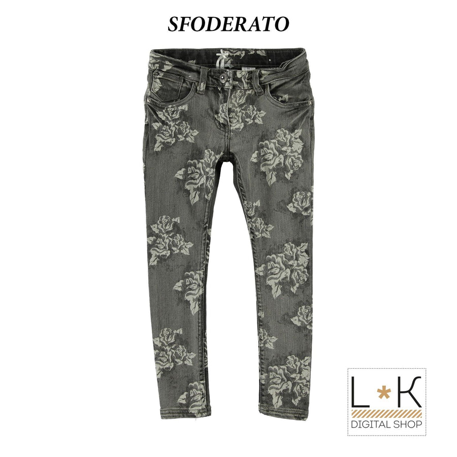 Pantalone Slim Fit Effetto Jensato con Stampa Grigio Bambina Sarabanda L471 - SARABANDA - LuxuryKids