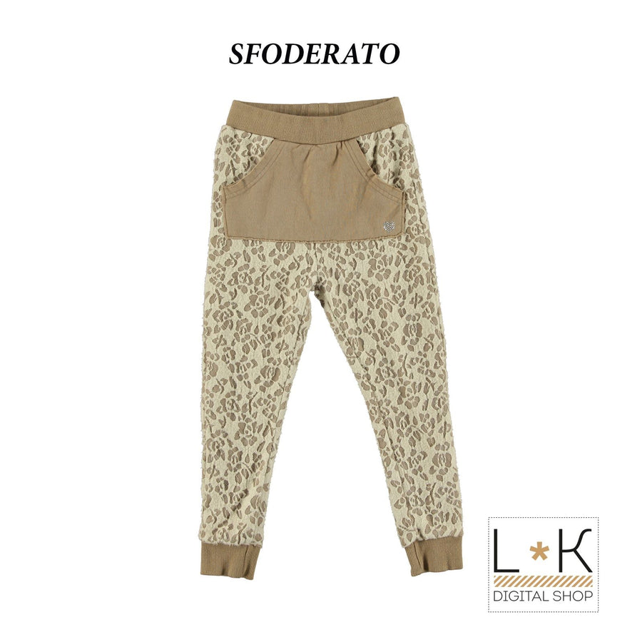 Pantalone Tuta con Polsini e Pizzo Panna-Marroncino Bambina Sarabanda  N494 - SARABANDA - LuxuryKids