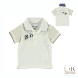 Polo in Cotone Elegante Bianco-Beige con Stampa Neonato Sarabanda Q513 - SARABANDA - LuxuryKids