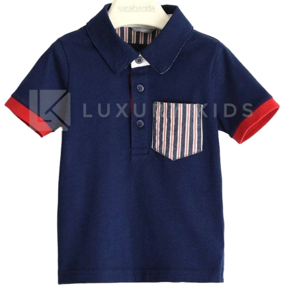 Polo in jersey 100% cotone con taschino rigato Bambino Sarabanda J522 - SARABANDA - LuxuryKids