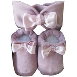 Set calzini e fascia in lana e fiocco in raso Rosa violet  Neonata STORY LORIS 21185-00 - STORY LORIS - LuxuryKids