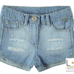 Short in Jeans Con Strappi e strass Neonata Sarabanda U572 - SARABANDA - LuxuryKids