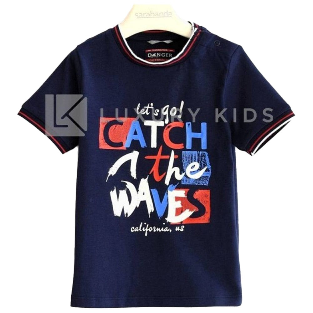 T-shirt cotone 'Catch the waves' Neonato Blu Sarabanda J825 - SARABANDA - LuxuryKids