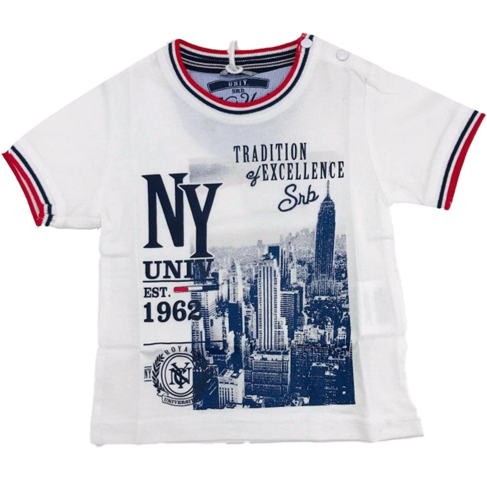 T-Shirt in Cotone Bianco con Stampa Neonato Sarabanda I141 - SARABANDA - LuxuryKids