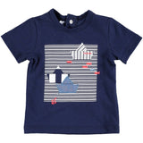T-shirt In Cotone Blu Con Barchette Neonato Minibanda W635 - MINIBANDA - LuxuryKids