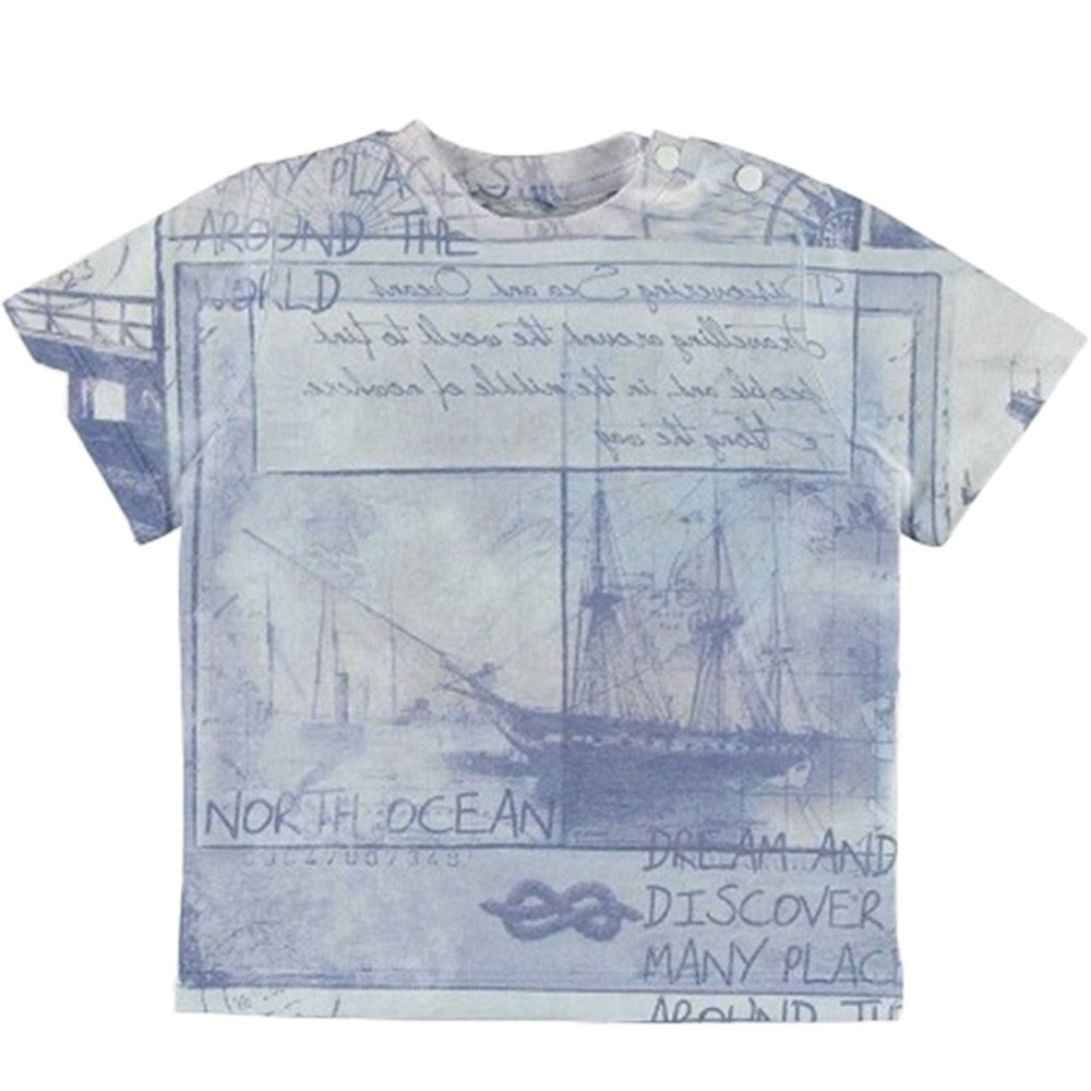 T-Shirt in Cotone Celeste con Stampa Neonato Sarabanda Q512 - SARABANDA - LuxuryKids