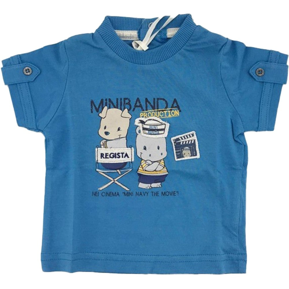 T-Shirt in Cotone Celeste in tinta unita Neonato Minibanda E663 - MINIBANDA - LuxuryKids