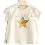 T-Shirt Mezza Manica In Cotone Elasticizzato Panna Bambina SARABANDA J213 - SARABANDA - LuxuryKids