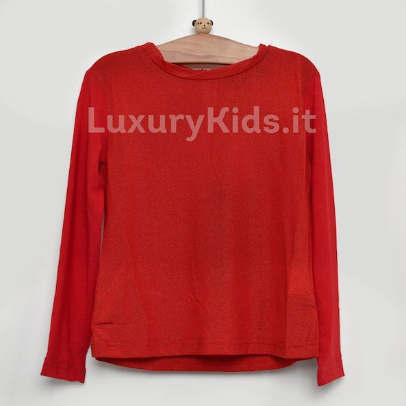 T-Shirt Rossa con Maniche di Tulle Per Bambina Fun&Fun FNBTS0163 - FUN&FUN - LuxuryKids