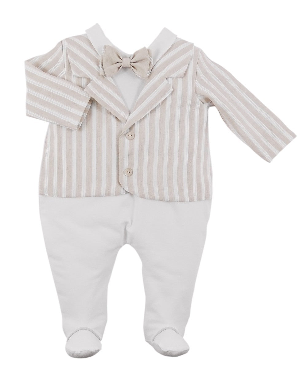 Tutina Intera a Righe Elegante Bianca-Beige Neonato NINNAOH E21239T - NINNAOH - LuxuryKids