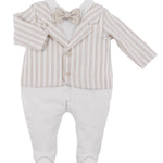 Tutina Intera a Righe Elegante Bianca-Beige Neonato NINNAOH E21239T - NINNAOH - LuxuryKids