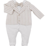 Tutina Intera a Righe Elegante Bianca-Beige Neonato NINNAOH E21239T - NINNAOH - LuxuryKids