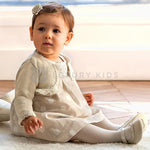 Vestito in Lino con Pois e culotte Beige Neonata Mayoral 1871 - MAYORAL - LuxuryKids