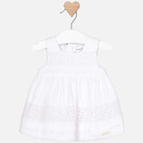 Vestito smanicato in cotone con dettagli traforati neonata bianco 1827 Mayoral - MAYORAL - LuxuryKids