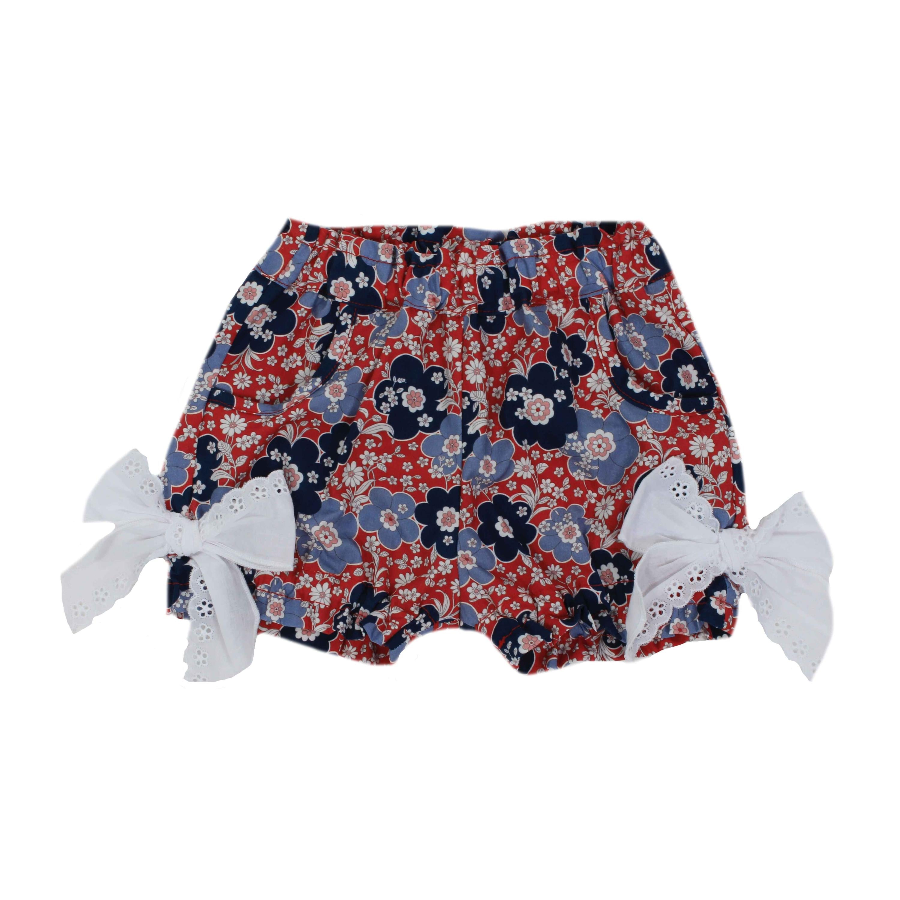 Shorts in Cotone Fantasia Floreale Blu-Rosso Bambina DR KID DK343 - DR.KID - LuxuryKids