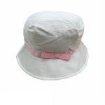 Cappello Modello Pescatore In Rasatello Di Cotone Bianco Con Fascia Rosa Neonata NNINNAOH E1514FIOC - NINNAOH - LuxuryKids