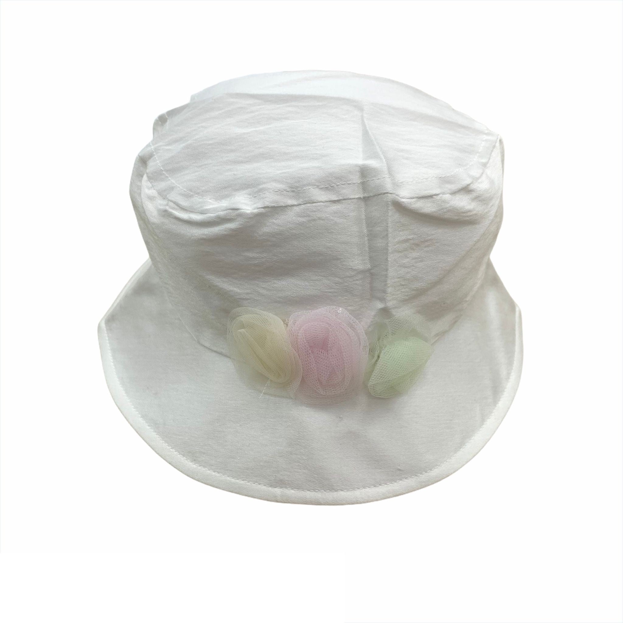 Cappello Modello Pescatore In Rasatello Di Cotone Bianco Con Fiori Multicolour Neonata NNINNAOH E1514 - NINNAOH - LuxuryKids