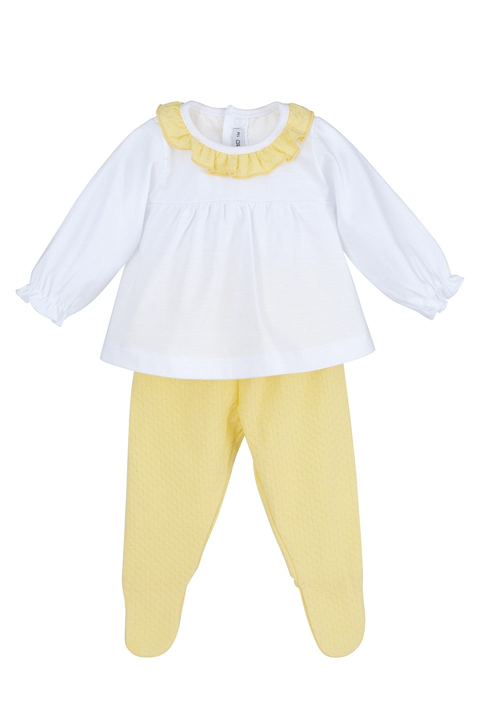 Tutina Spezzata In Cotone Bianco-Giallo Neonata CALAMARO 17578 - CALAMARO - LuxuryKids