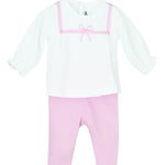 Tutina Spezzata In Cotone Bianco-Rosa Neonata CALAMARO 17472 - CALAMARO - LuxuryKids