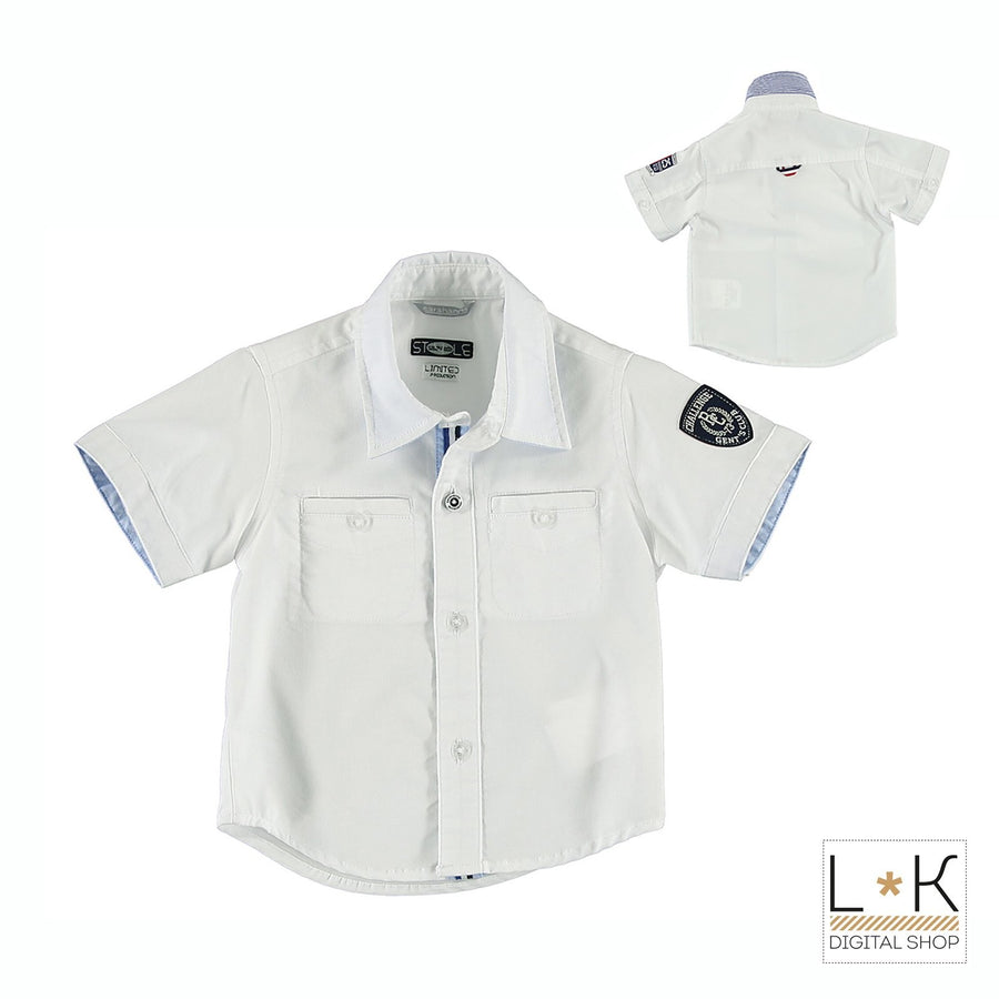 Camicia in Cotone Bianco Tinta Unita Bambino Sarabanda Q504 - SARABANDA - LuxuryKids