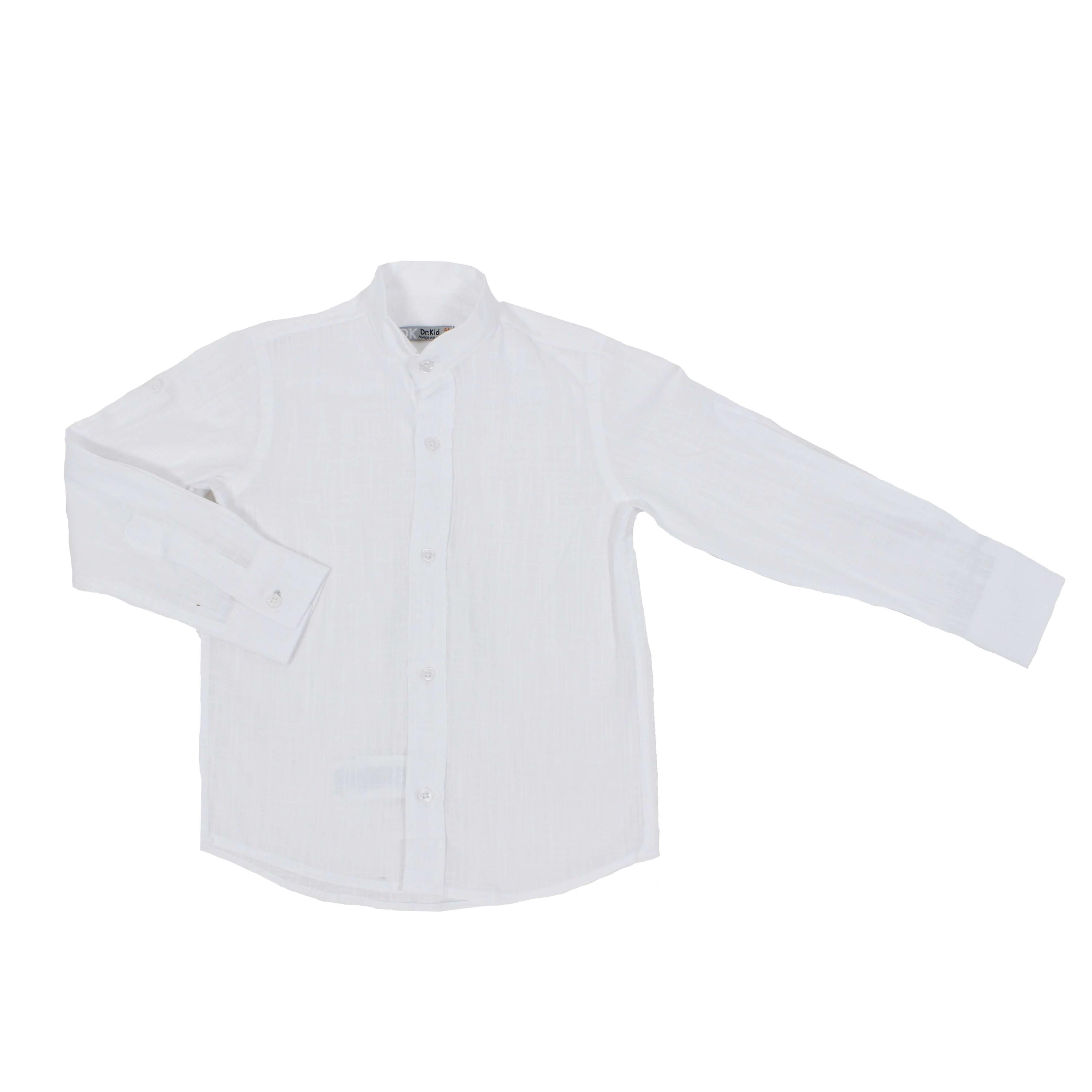 Camicia In Cotone Con Collo Coreano In Tinta Unita Bianca Bambino Dr Kid DK661 - DR.KID - LuxuryKids