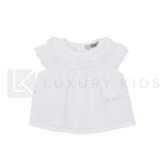 Camicia In Cotone Plumetil Bianca Con Collo Volant Neonata Dr Kid DK368 - DR.KID - LuxuryKids