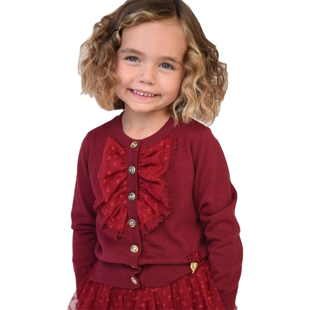 Cardigan In Lana Con Rouche In Tulle Bordeaux Bambina ANGEL'S FACE Polly - Angel's Face - LuxuryKids