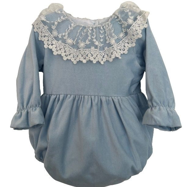 Pagliaccetto In Velluro Celeste Con Pizzo Neonata PHI CLOTHING 22582 - PHY CLOTHING - LuxuryKids