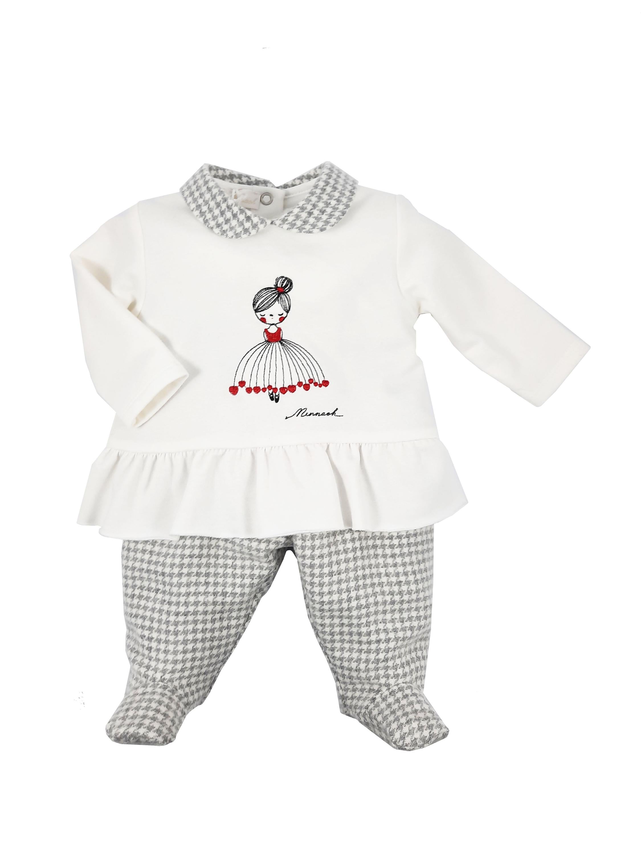 Tutina Spezzata In Caldo Cotone E Lana Panna Grigio Neonata NINNAOH I2184C - NINNAOH - LuxuryKids