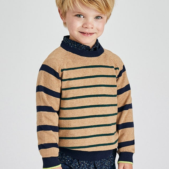 Maglione Girocollo In Misto Lana Camel A Righe Bambino MAYORAL 4359 - MAYORAL - LuxuryKids