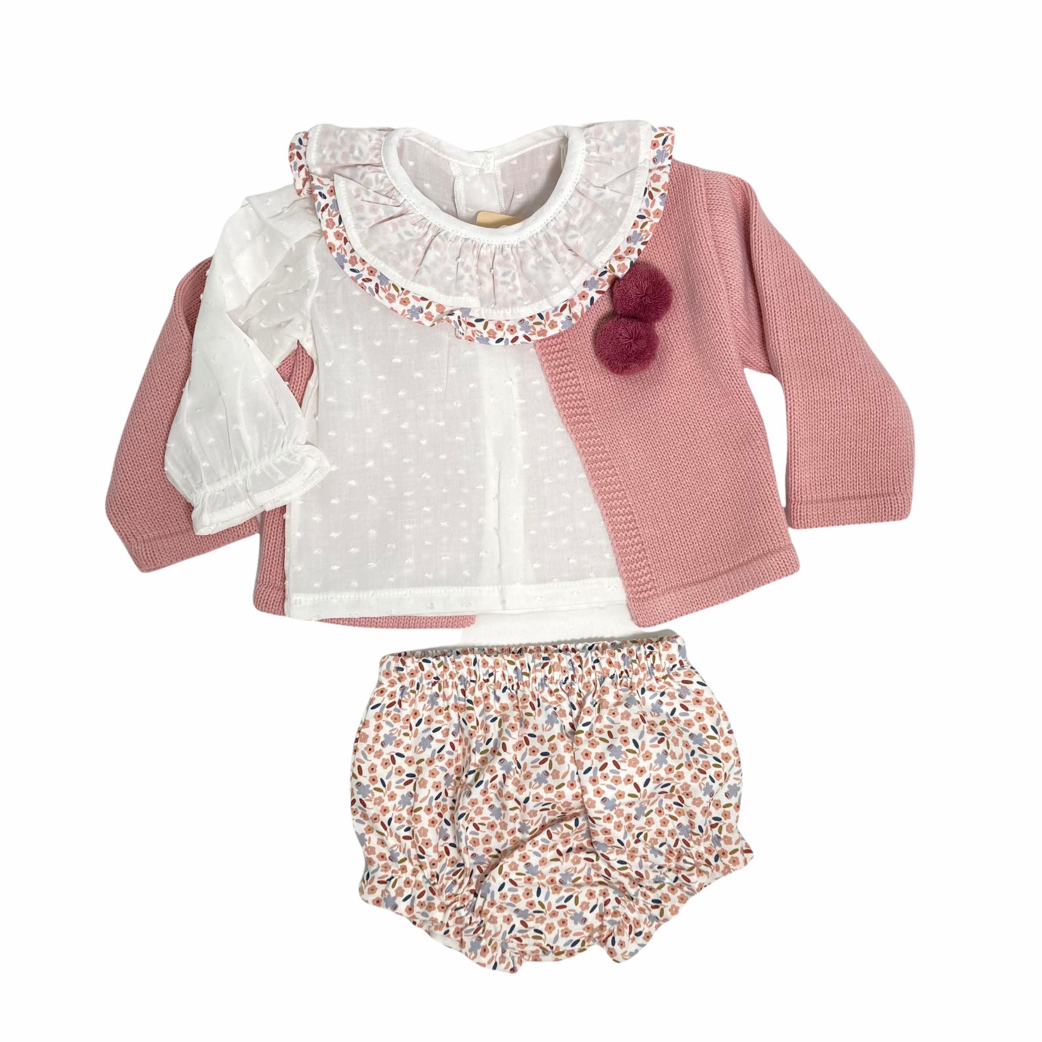 Completo 3 Pezzi In Caldo Cotone Con Culotte Rosa Antico Neonata BABY FASHION 5332 - Baby Fashion - LuxuryKids