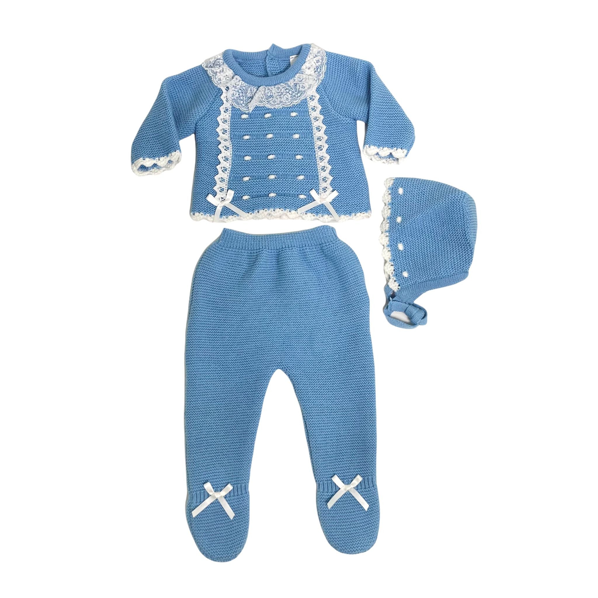 Tutina Spezzata 3 Pezzi In Caldo Cotone Acrilico Azzurra Neonato BABY FASHION 5208 - Baby Fashion - LuxuryKids