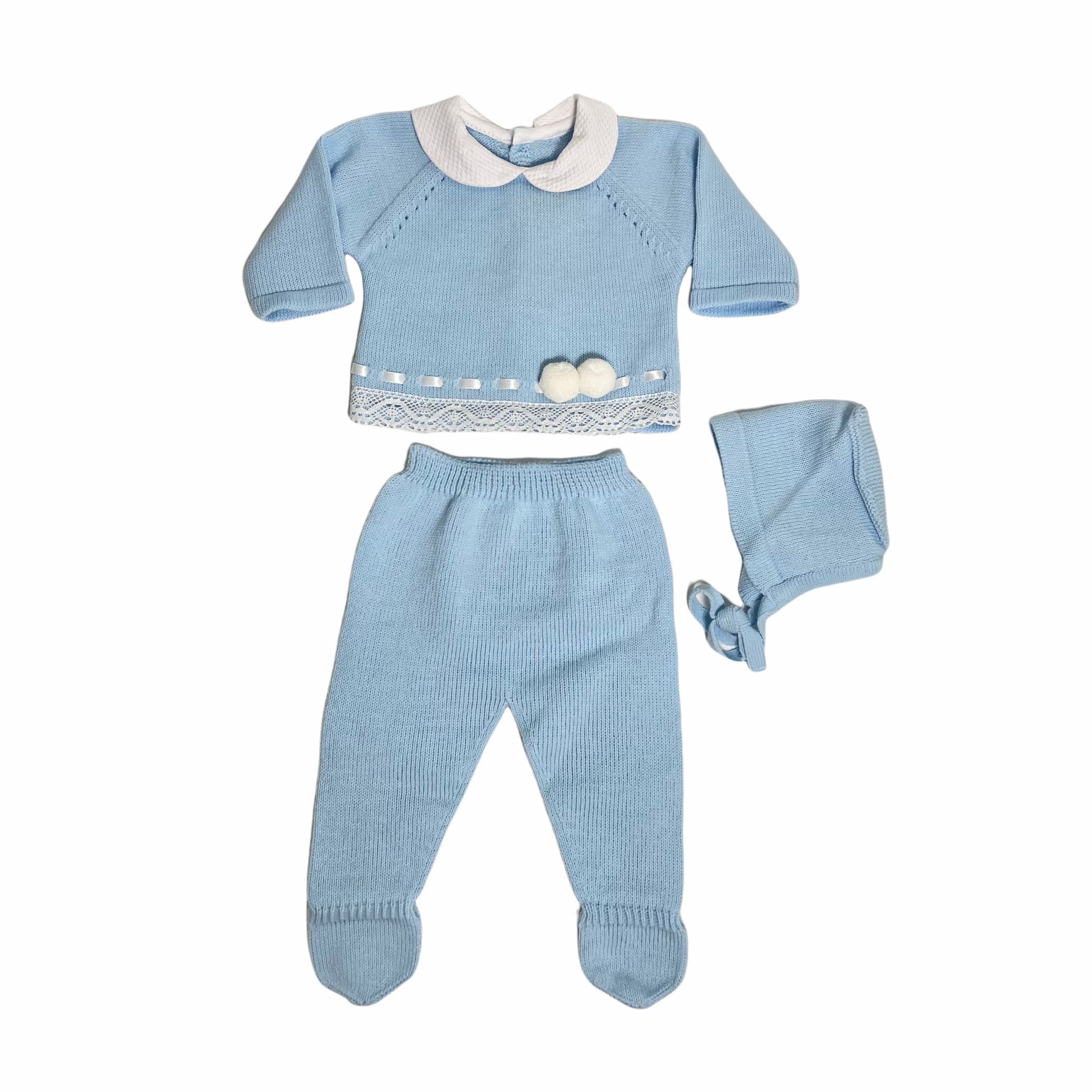 Tutina Spezzata 3 Pezzi In Caldo Cotone Acrilico Azzurra Neonato BABY FASHION 5206 - Baby Fashion - LuxuryKids