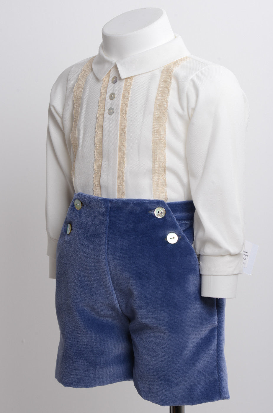 Pagliaccetto Due Pezzi In Velluto con Bermuda E Camicia Neonato Ponto Por Ponto 5739 - PONTO POR PONTO - LuxuryKids