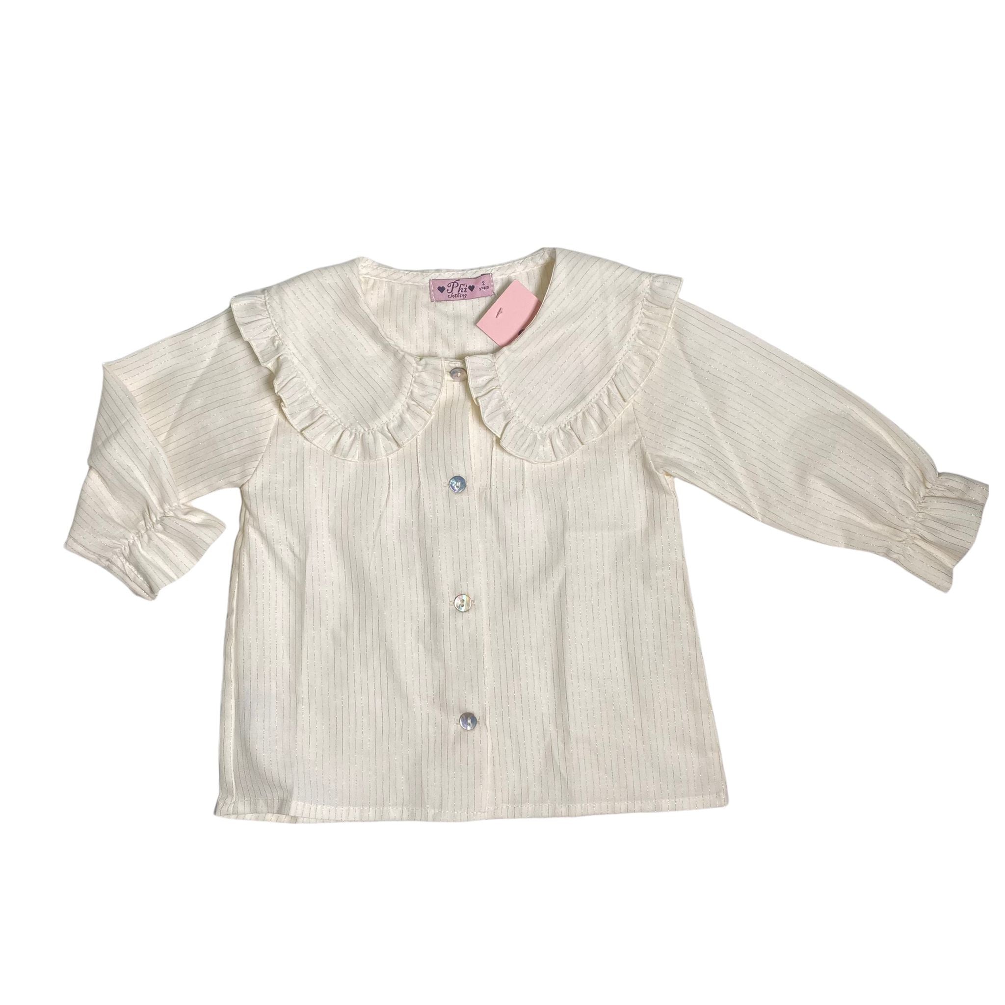 Camicia Con Collettone Panna e Lurex Oro Bambina Phi Clothing 21584 - PHY CLOTHING - LuxuryKids
