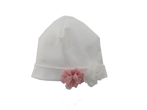Cappello In Cotone Bianco Con Fiori Neonata NINNAOH E2205 - NINNAOH - LuxuryKids