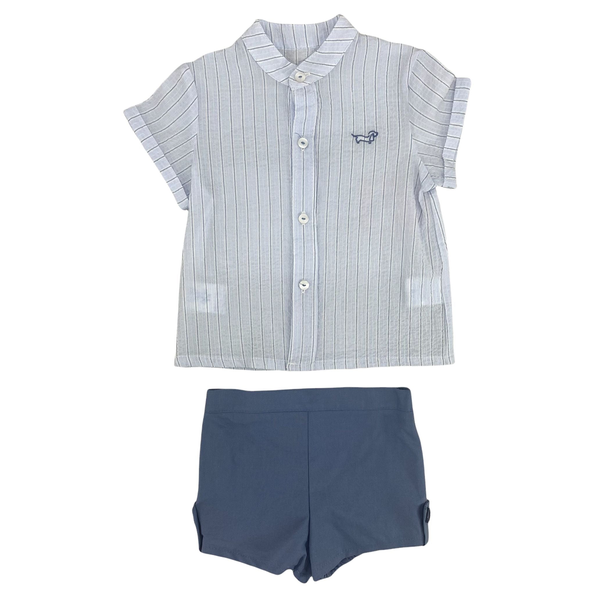 Completo Camicia E Bermuda In Cotone A Righe Celeste Bambino DEL SUR 0280 - DEL SUR - LuxuryKids