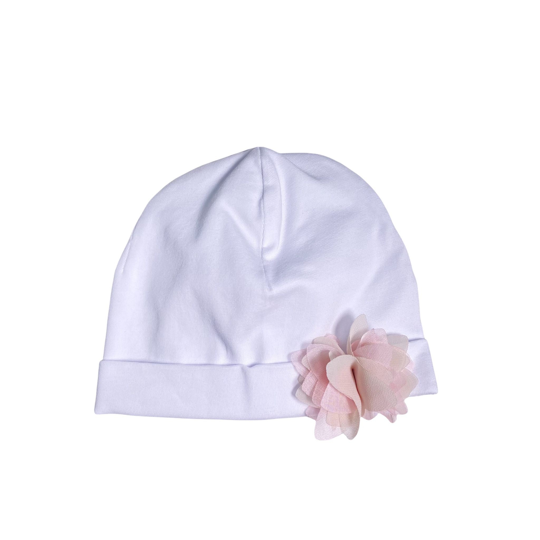 Cappello In Cotone Bianco Con Fiore In Organza Neonata LA SARTORIA DEI PICCOLI LK2103 - LA SARTORIA DEI PICCOLI - LuxuryKids