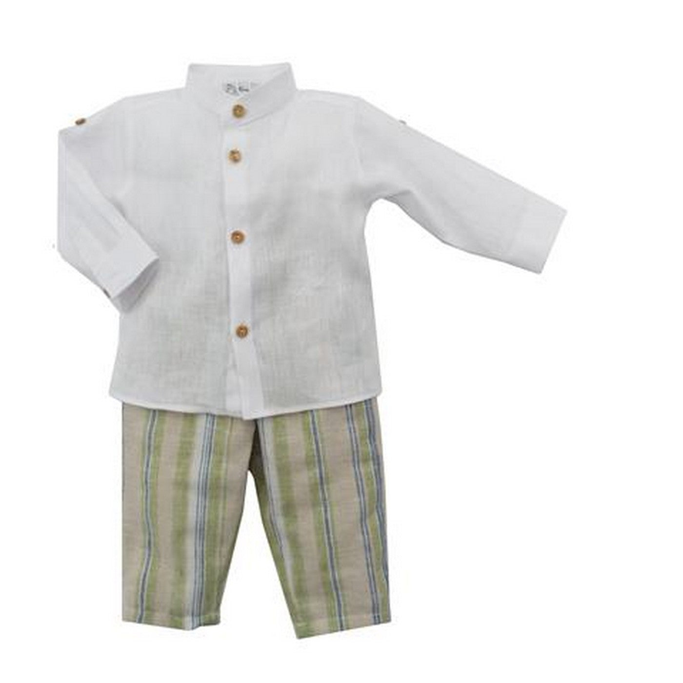 Completo Camicia E Pantalone Lungo In Cotone Fantasia Righe Neonato NINNAOH E22225 - NINNAOH - LuxuryKids