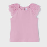 T-Shirt Con Ricami In Cotone Rosa Bambina MAYORAL 3052 - MAYORAL - LuxuryKids
