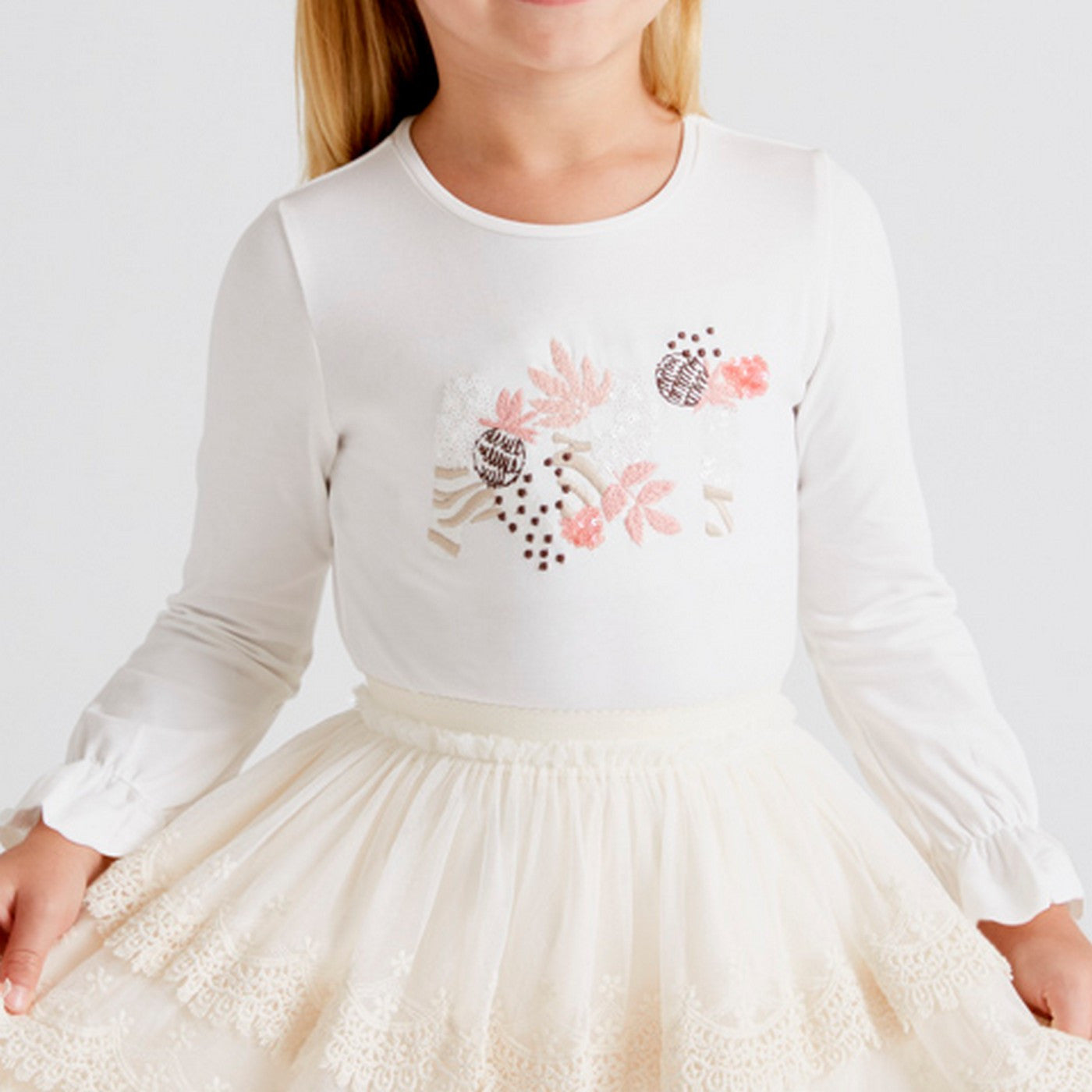 Gonna In Cotone Con Tulle Ricamato Beige Neonata MAYORAL 3904 - MAYORAL - LuxuryKids