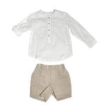Completo 2 Pezzi In Cotone Bianco Beige Manica Lunga Neonato YOEDU 1217 - YOEDU - LuxuryKids