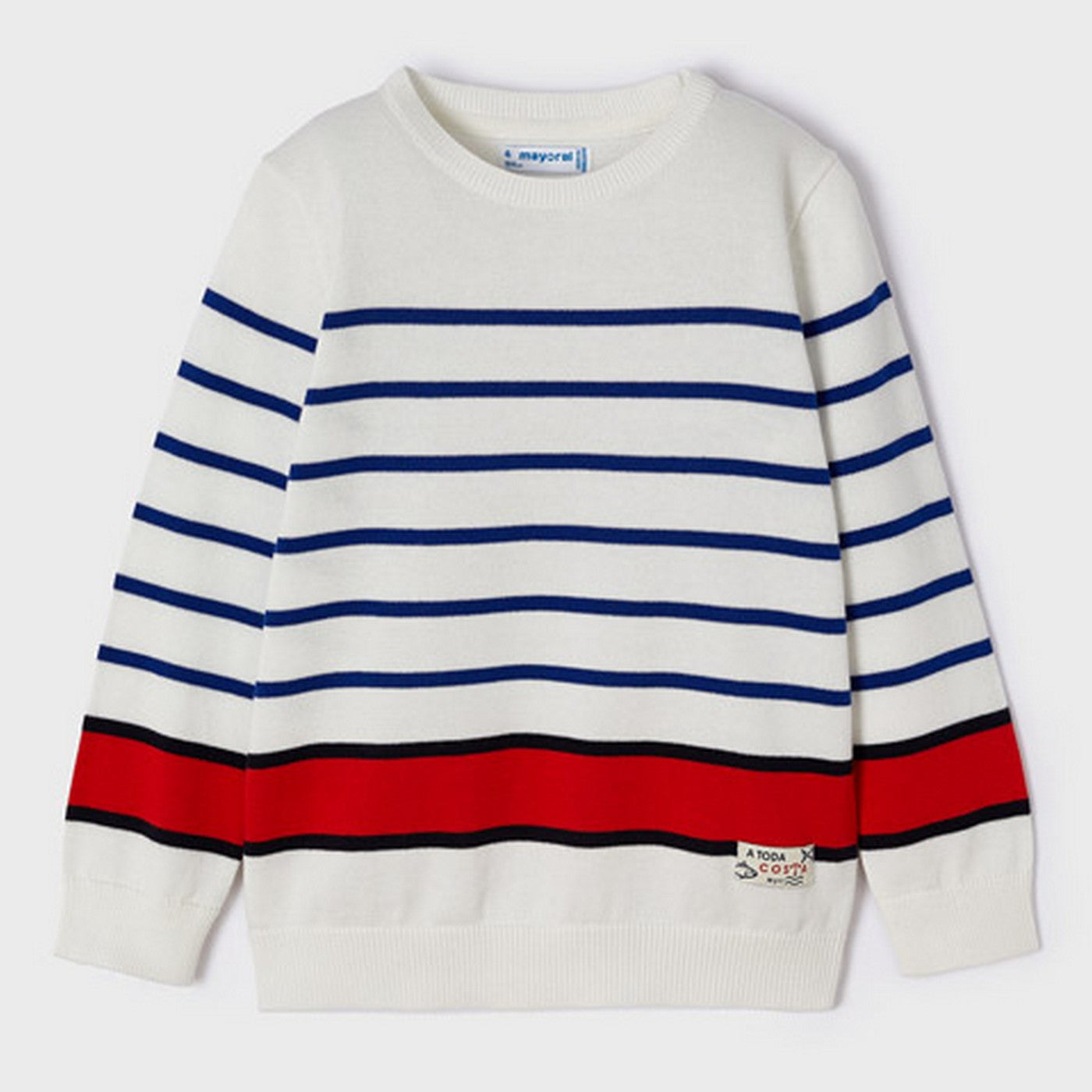 Maglioncino Bianco A Righe In Cotone Bambino MAYORAL 3337 - MAYORAL - LuxuryKids