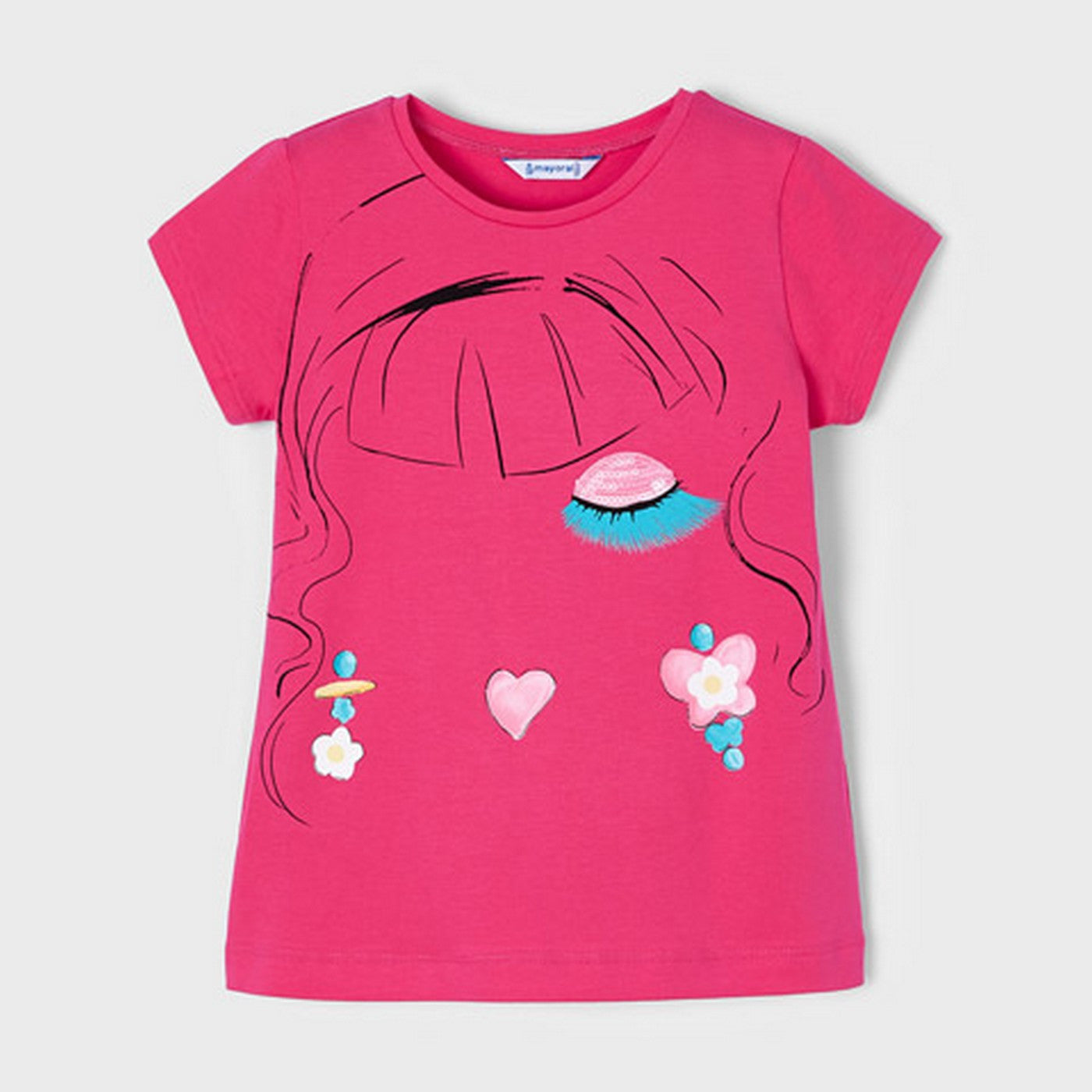 T-Shirt Mezza Manica Fucsia In Cotone Bambina MAYORAL 3048 - MAYORAL - LuxuryKids